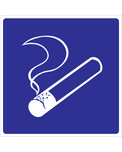 Blauwe sticker met pictogram sigaret voor aantonen ruimte waar roken is toegestaan
