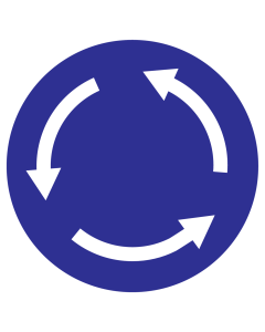 Blauwe sticker met pictogram om een rotonde aan te duiden