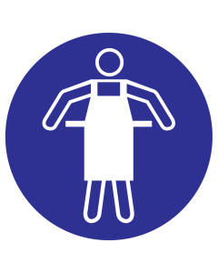 Blauwe sticker met pictogram om aan te duiden dat het dragen van een schort verplicht is - ISO7010 - M026