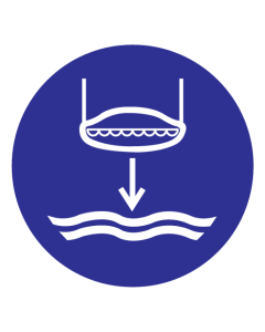 Blauwe sticker met pictogram om aan te duiden de sloep laten zakken in volgorde