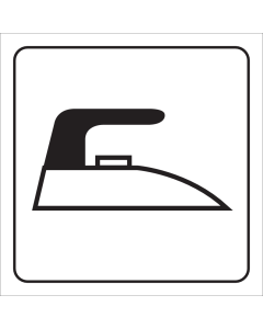 Witte sticker met pictogram van een strijkijzer om een ruimte aan te duiden waar je kan strijken