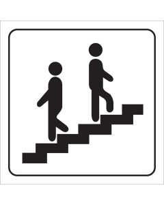 Witte sticker met pictogram voor aanduiden trap omlaag en omhoog