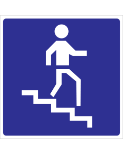 Blauwe sticker met pictogram voor aanduiden trap omlaag