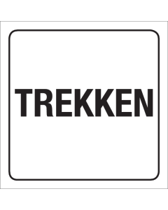 Witte sticker met de tekst trekken voor op een deur