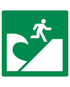 Sticker met pictogram tsunami evacuatie gebied ISO 7010