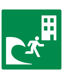 Sticker met pictogram tsunami evacuatie gebouw ISO 7010