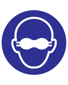 Blauwe sticker met pictogram om aan te duiden dat het dragen van een opaak bril verplicht is - ISO7010 - M007
