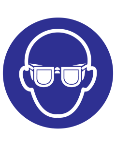 Blauwe sticker met pictogram om aan te duiden dat oogbescherming verplicht is - ISO7010 - M004