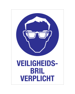 Sticker met pictogram en tekst om aan te duiden dat een veiligheidsbril verplicht is