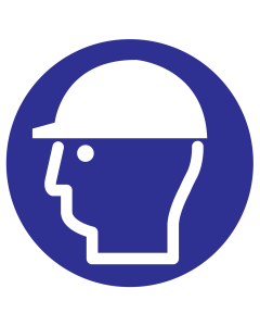 Blauwe sticker met pictogram om aan te duiden dat een veiligheidshelm verplicht is - ISO7010 - M014