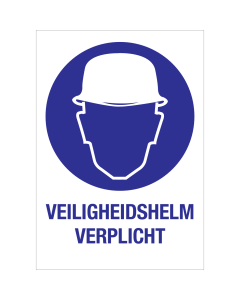 Sticker met pictogram en tekst om aan te duiden dat een veiligheidshelm verplicht is