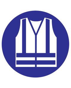 Blauwe sticker met pictogram om aan te duiden dat het dragen van een veiligheidshesje verplicht is - ISO7010 - M015