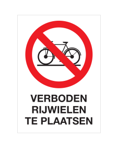 Sticker met pictogram en tekst Verboden fietsen te plaatsen