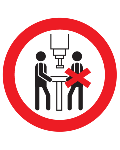 Sticker met pictogram Verboden met twee personen tegelijk aan de machine te werken