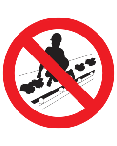 Sticker met pictogram Verboden op de transportband te zitten