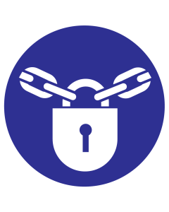 Blauwe sticker met pictogram om aan te duiden dat een vergrendeling verplicht is - ISO7010 - M028
