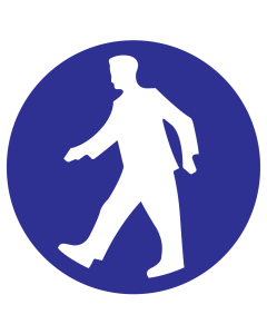 Blauwe sticker met pictogram om een verplicht looppad aan te duiden