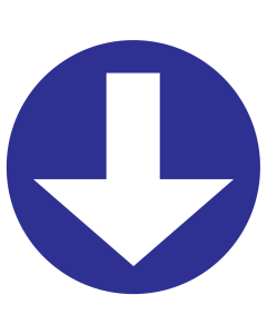 Blauwe sticker met pijl om de verplichte richting aan te geven