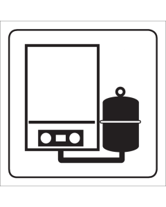 Witte sticker met pictogram voor het aanduiden van een ruimte met de verwarmingsketel