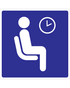 Blauwe sticker met pictogram om een wachtruimte aan te duiden