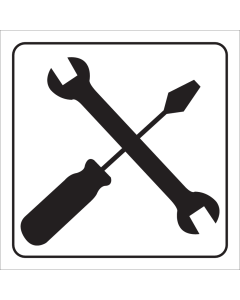 Witte sticker met pictogram voor het aanduiden van een werkplaats of atelier