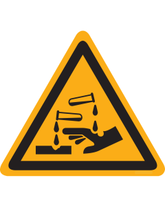 UV Sticker met pictogram "Waarschuwing Bijtende Stoffen" - ISO 7010 - W023