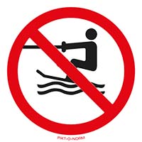 Pictogram voortgetrokken wateractiviteiten verboden volgens ISO 7010