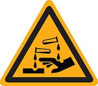 Pictogram waarschuwing corrosieve stoffen volgens ISO 7010