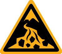 Pictogram waarschuwing voor plotselinge afvalstroom volgens ISO 7010